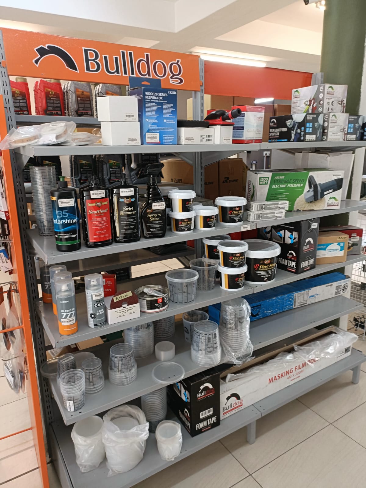 Bulldog polishing and finishing products stocked on store shelves